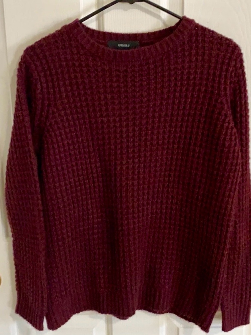 Forever 21 Burgundy/Wine Crewneck Waffle Knit Sweater